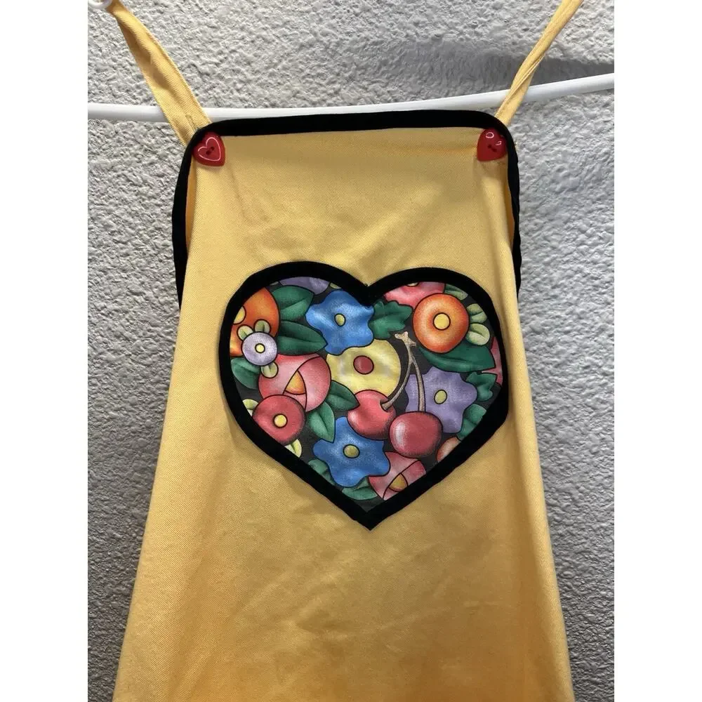 Childrens Yellow Heart Apron Floral Pocket Handmade Cooking Craft Apron